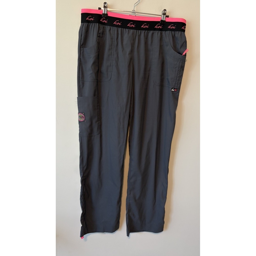 Koi Lite Dobby Mechanical Stretch Slim Fit Scrub Pants Grey Pink Women's Large